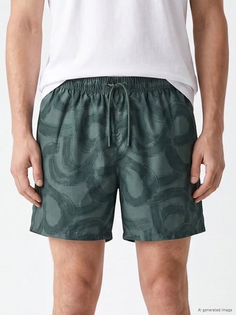 LCW SWIMWEAR Haki Kısa Boy Desenli Erkek Deniz Şortu