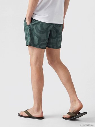 LCW SWIMWEAR Haki Kısa Boy Desenli Erkek Deniz Şortu