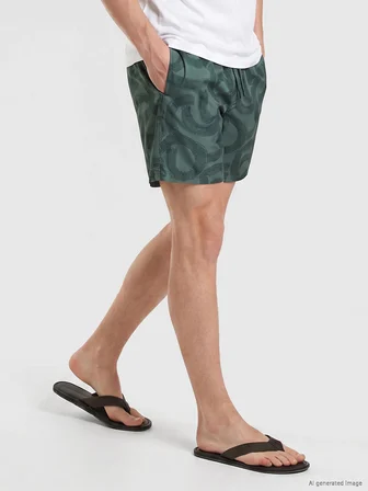 LCW SWIMWEAR Haki Kısa Boy Desenli Erkek Deniz Şortu