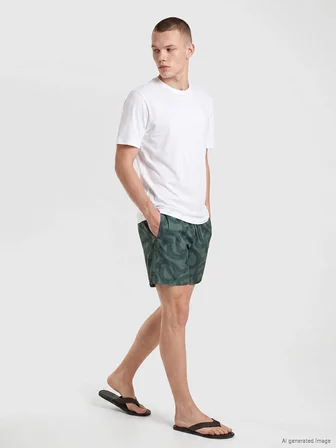 LCW SWIMWEAR Haki Kısa Boy Desenli Erkek Deniz Şortu
