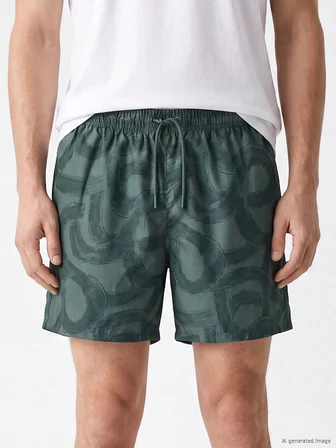 LCW SWIMWEAR Haki Kısa Boy Desenli Erkek Deniz Şortu