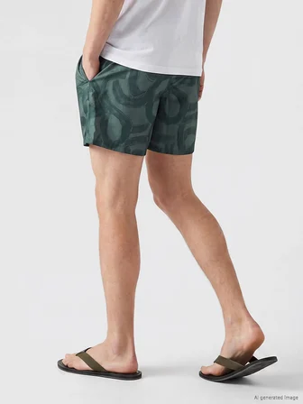 LCW SWIMWEAR Haki Kısa Boy Desenli Erkek Deniz Şortu