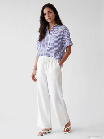 LCW Vision Mavi Çizgili Oversize Kadın Gömlek