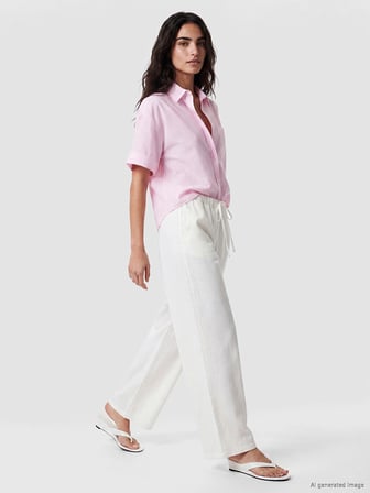 LCW Vision Pembe Çizgili Oversize Kadın Gömlek