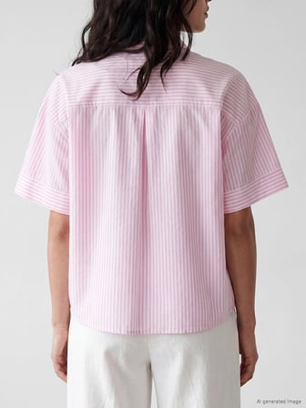 LCW Vision Pembe Çizgili Oversize Kadın Gömlek