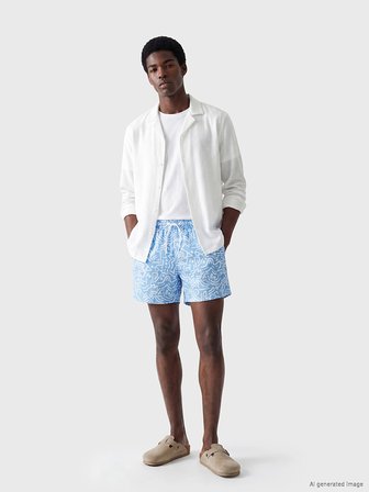 LCW SWIMWEAR Mavi Kısa Boy Desenli Erkek Deniz Şortu