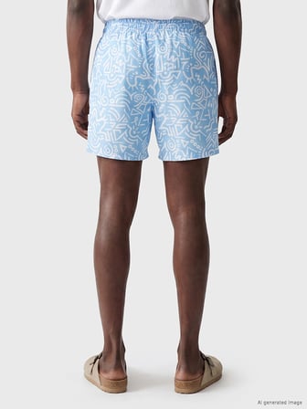 LCW SWIMWEAR Mavi Kısa Boy Desenli Erkek Deniz Şortu