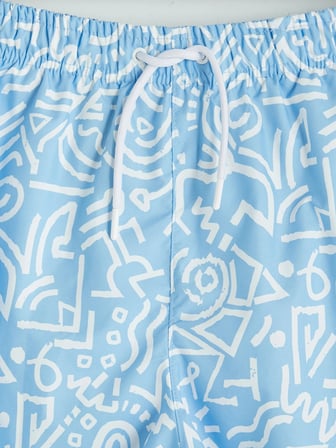 LCW SWIMWEAR Mavi Kısa Boy Desenli Erkek Deniz Şortu