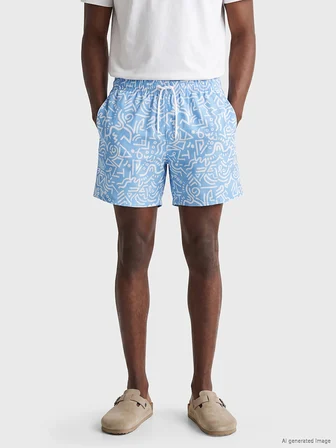 LCW SWIMWEAR Mavi Kısa Boy Desenli Erkek Deniz Şortu