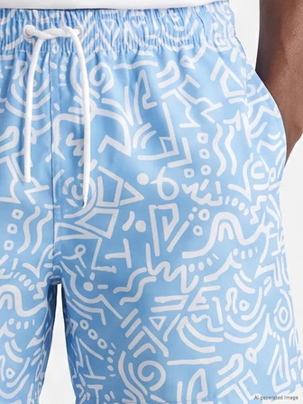 LCW SWIMWEAR Mavi Kısa Boy Desenli Erkek Deniz Şortu