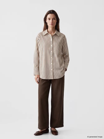 LCW Modest Sarı Çizgili Oversize Poplin Kadın Gömlek Tunik