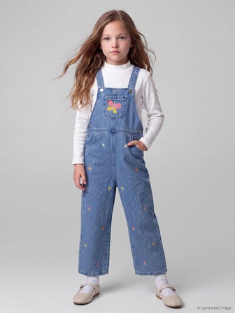 LCW Kids Mavi Nakışlı Kız Çocuk Jean Salopet