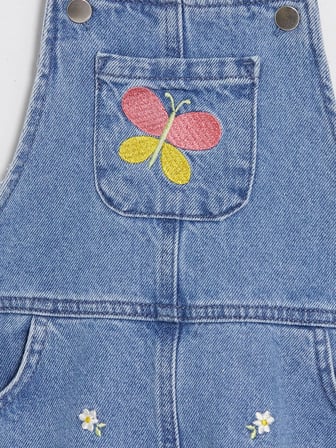 LCW Kids Mavi Nakışlı Kız Çocuk Jean Salopet