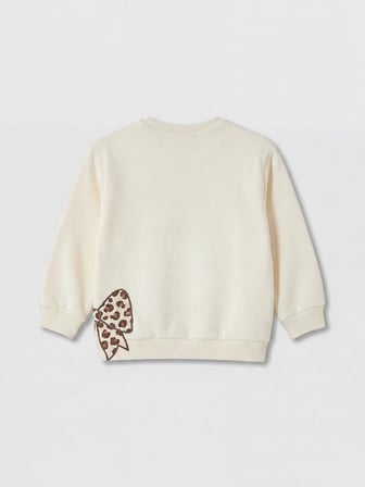 LCW baby Ekru Bisiklet Yaka Nakışlı Kız Bebek Sweatshirt