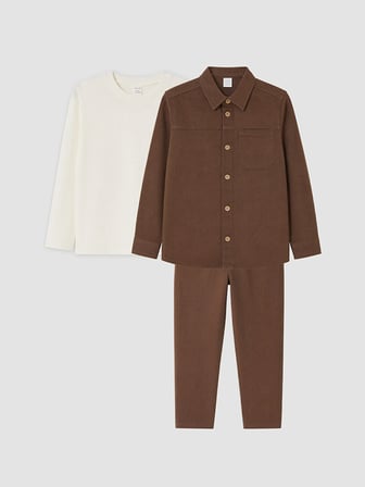 LCW Kids Kahverengi Gabardin Erkek Çocuk 3'lü Takım