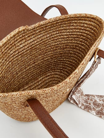 LCW ACCESSORIES Kahverengi Kadın Hasır Omuz Çantası
