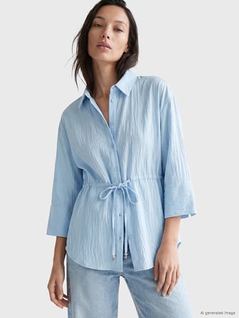 LCW EVERYDAY Mavi Çizgili Oversize Armürlü Kadın Gömlek