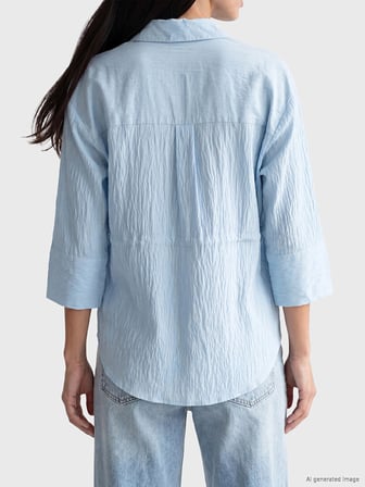 LCW EVERYDAY Mavi Çizgili Oversize Armürlü Kadın Gömlek