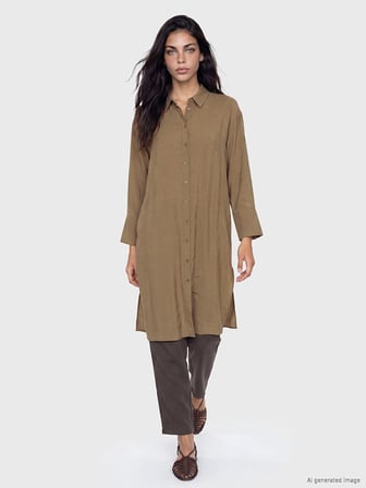 LCW Modest Yeşil Oversize Modal Karışımlı Kadın Gömlek Tunik