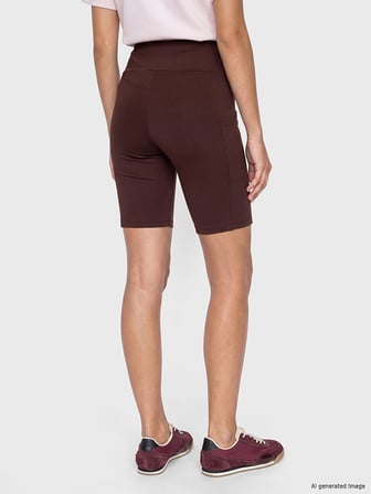 KOOR SPORT Mürdüm Beli Lastikli Kadın Spor Şort Tayt