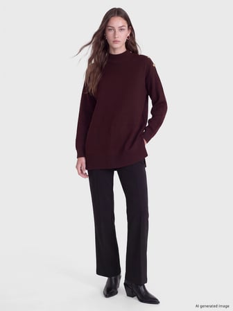 LCW Modest Bordo Yarım Balıkçı Yaka Kadın Triko Tunik