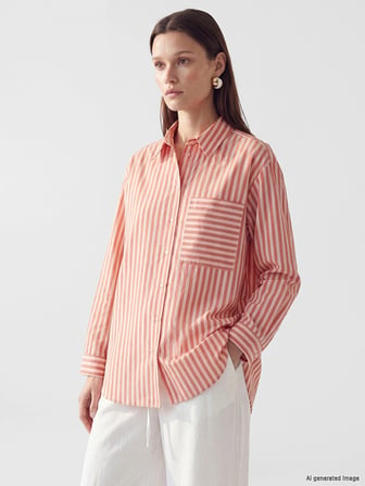 LCW Modest Pembe Çizgili Oversize Kadın Gömlek Tunik