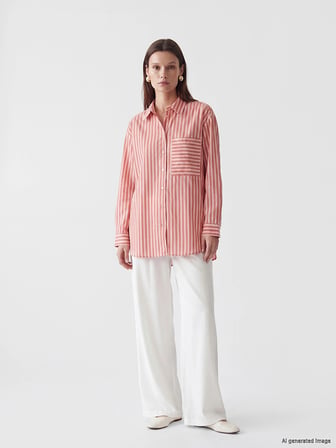 LCW Modest Pembe Çizgili Oversize Kadın Gömlek Tunik