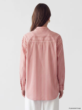 LCW Modest Pembe Çizgili Oversize Kadın Gömlek Tunik