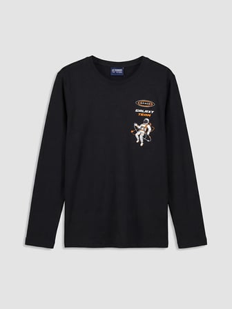LCW Kids Siyah Bisiklet Yaka Baskılı Erkek Çocuk Pijama Takım