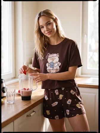 LCW Young Kahverengi Baskılı %100 Pamuklu Kadın Şortlu Pijama Takımı