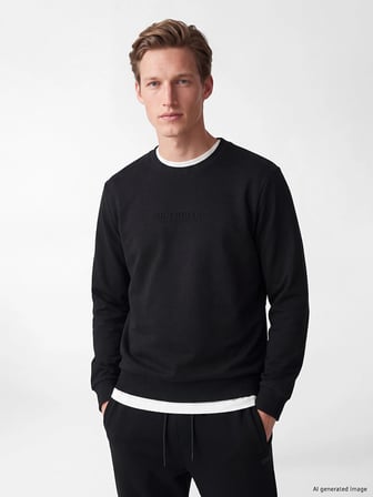 SOUTHBLUE Siyah Bisiklet Yaka Nakışlı Erkek Kalın Sweatshirt