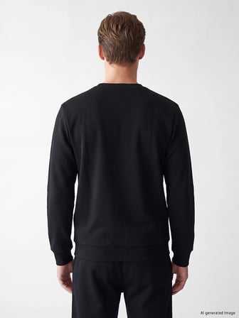 SOUTHBLUE Siyah Bisiklet Yaka Nakışlı Erkek Kalın Sweatshirt