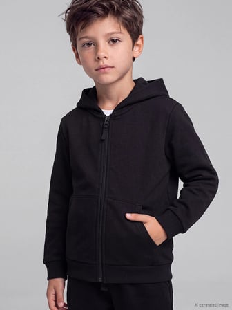 LCW Kids Siyah Kapüşonlu Kalın Erkek Çocuk Fermuarlı Sweatshirt