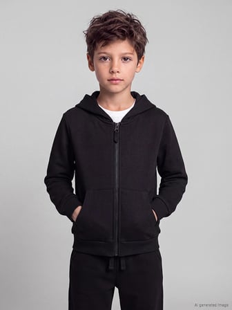 LCW Kids Siyah Kapüşonlu Kalın Erkek Çocuk Fermuarlı Sweatshirt