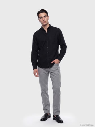 LCWAIKIKI Classic Siyah Regular Fit Keten Karışımlı Erkek Gömlek