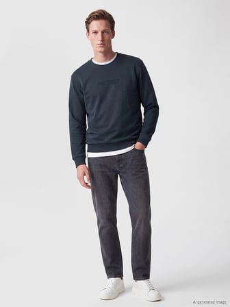 SOUTHBLUE Lacivert Bisiklet Yaka Nakışlı Erkek Kalın Sweatshirt