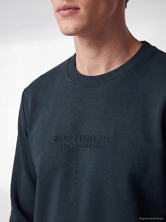SOUTHBLUE Lacivert Bisiklet Yaka Nakışlı Erkek Kalın Sweatshirt