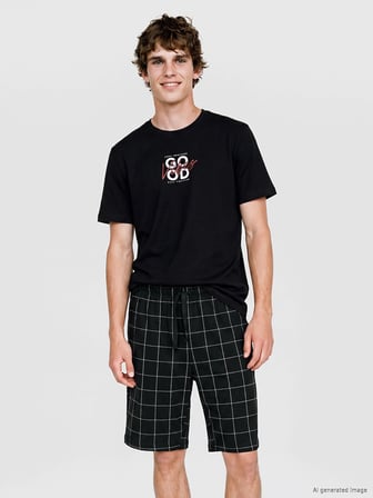LC WAIKIKI Siyah Baskılı Erkek Şortlu Pijama Takımı