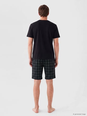 LC WAIKIKI Siyah Baskılı Erkek Şortlu Pijama Takımı
