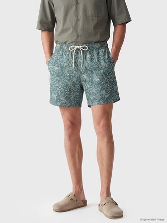 LCW SWIMWEAR Yeşil Kısa Boy Desenli Erkek Deniz Şortu