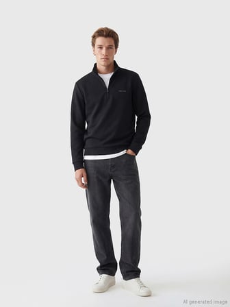 SOUTHBLUE Siyah Dik Yaka Erkek Sweatshirt