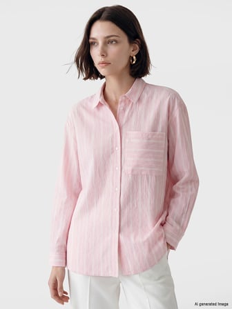 LCW Modest Pembe Çizgili Oversize Kadın Gömlek Tunik