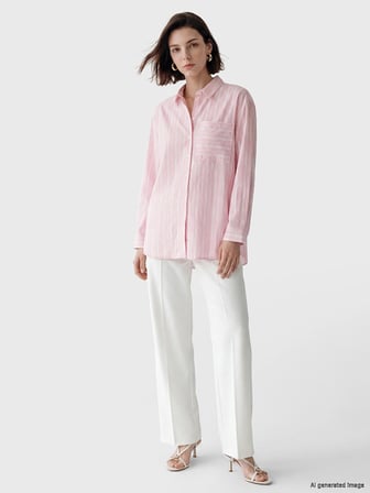 LCW Modest Pembe Çizgili Oversize Kadın Gömlek Tunik