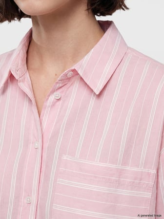 LCW Modest Pembe Çizgili Oversize Kadın Gömlek Tunik