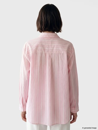 LCW Modest Pembe Çizgili Oversize Kadın Gömlek Tunik
