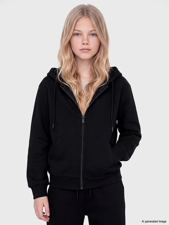 LCW Kids Siyah Kapüşonlu Kız Çocuk Fermuarlı Sweatshirt