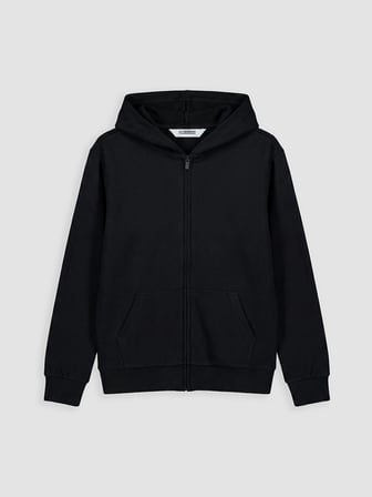 LCW Kids Siyah Kapüşonlu Kız Çocuk Fermuarlı Sweatshirt