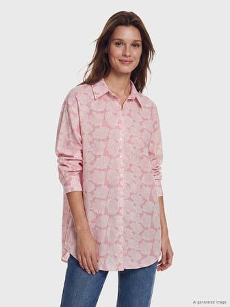 LCW Modest Pembe Desenli Oversize Kadın Gömlek Tunik
