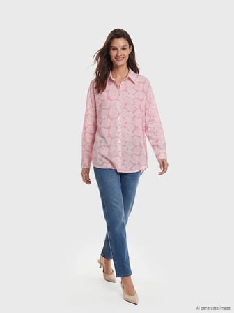 LCW Modest Pembe Desenli Oversize Kadın Gömlek Tunik