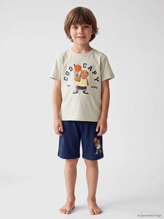 LCW Kids Gri Erkek Çocuk Şortlu Pijama Takımı